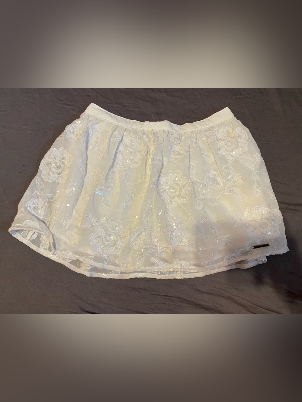 Abercrombie & Fitch ivory white floral lace embroidered sequin mini skirt,size 0